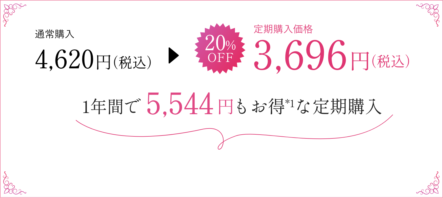 通常購入4,620円（税込） 20%OFF 定期購入価格3,696円（税込）
